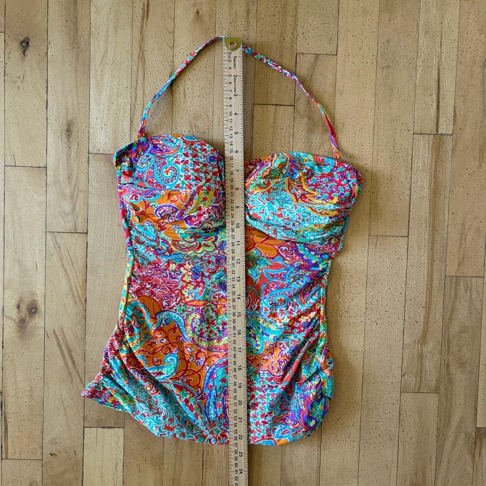 LAUREN Ralph one swim suit Tankini Top paisley Pads Women's Size 8 - Picture 13 of 13